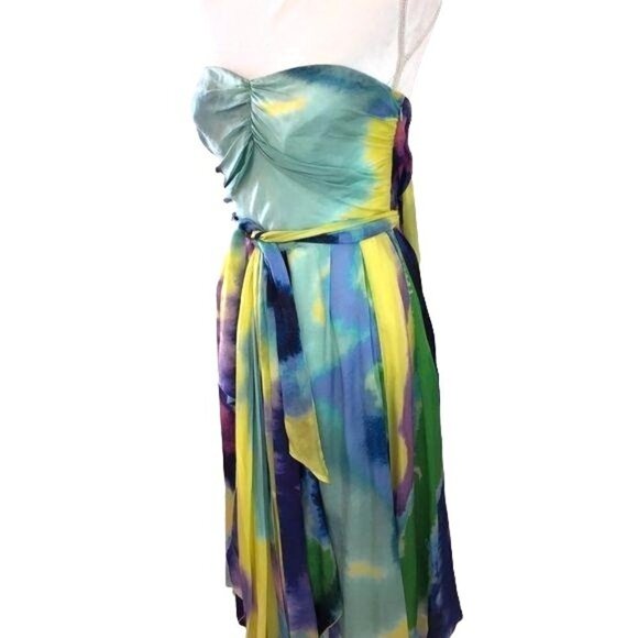 Christian Lacroix Dress Womens Size 6 Tie Dye Effect Silk Strapless Sash Waist - Picture 5 of 14